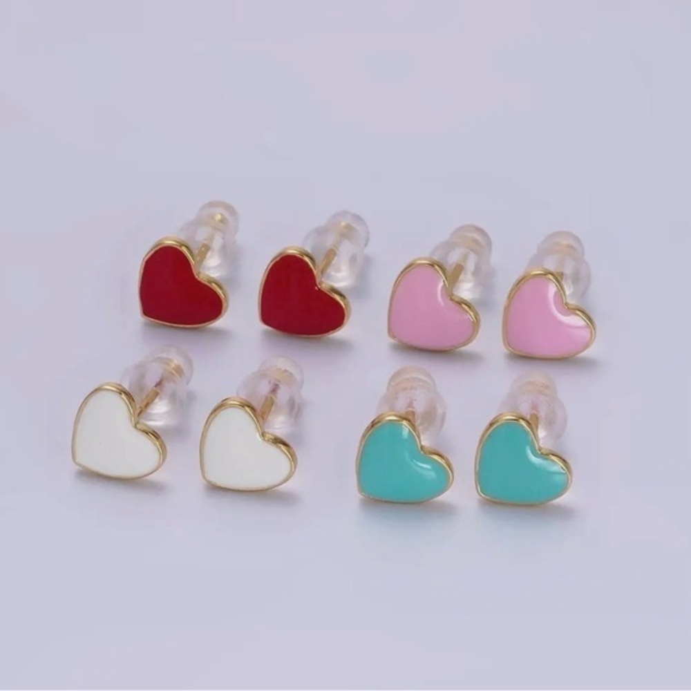 14K Gold Filled Enamel Heart Stud Earrings Pink White or Red Hypoallergenic NWT